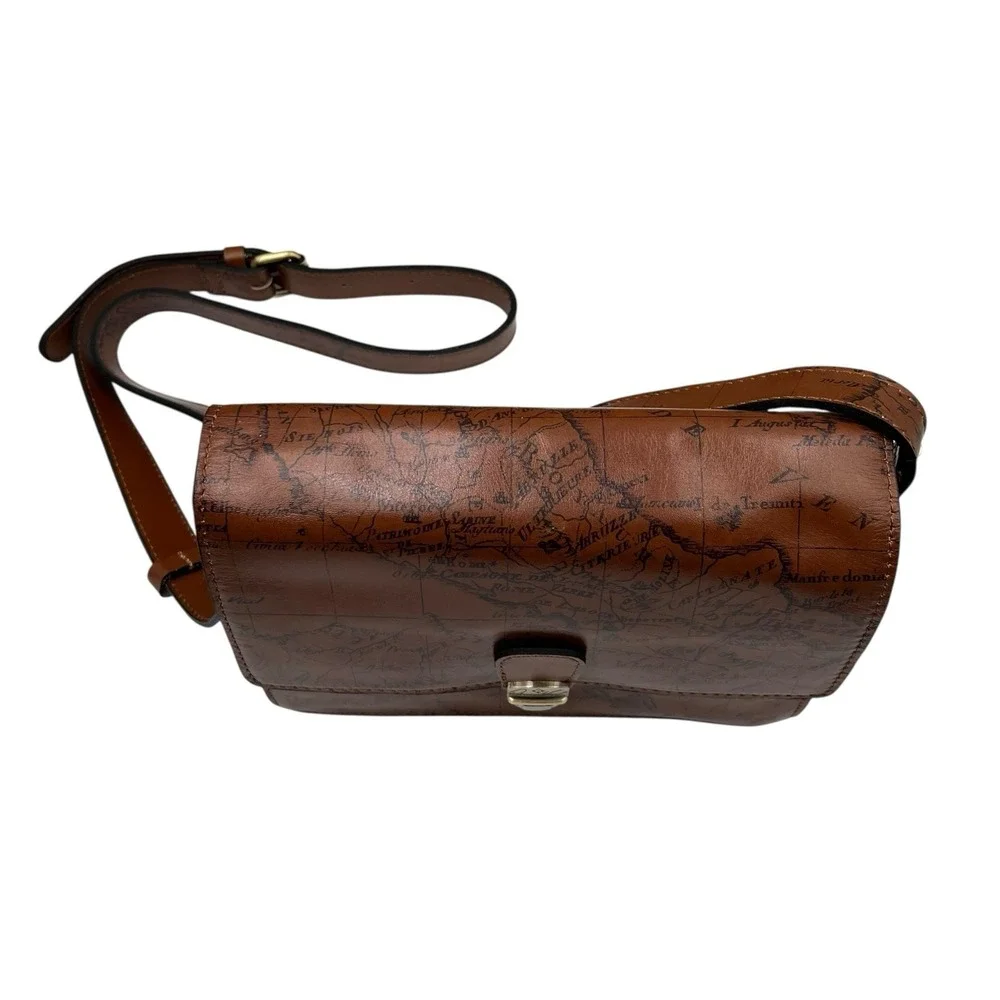 Patricia Nash Womens Liana Leather Crossbody Signature Map Brown Multi-pocket